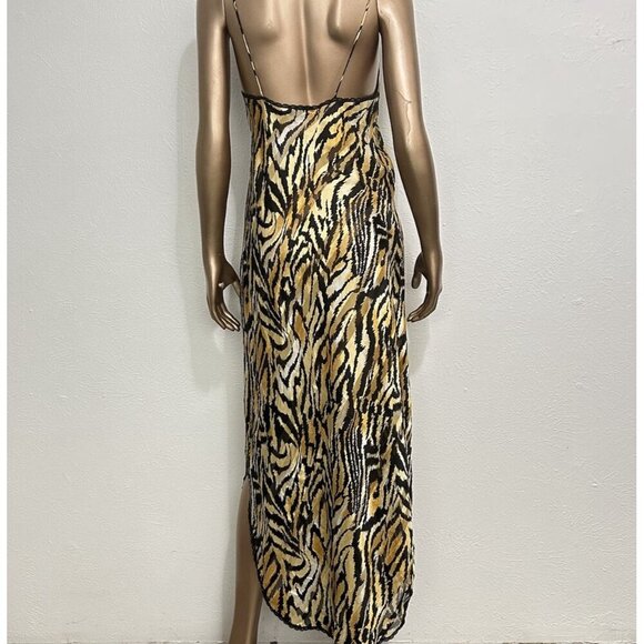 VTG Lucie Ann Satin Slip Nightgown Animal Print Black Lace Low Back USA Made Am - Picture 2 of 14